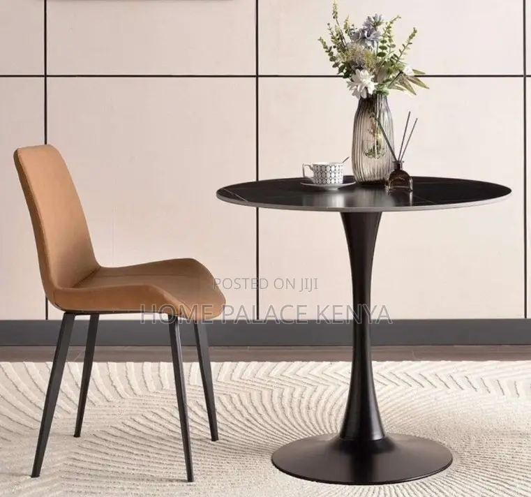 Dining Table: Black Round Marble Top Table With Metal Base