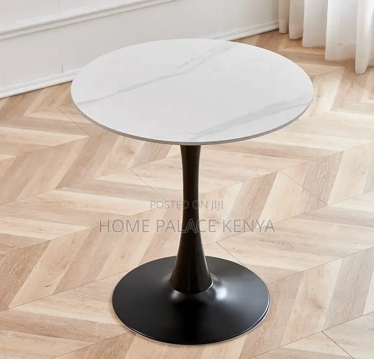 Dining Table: Black Round Marble Top Table With Metal Base
