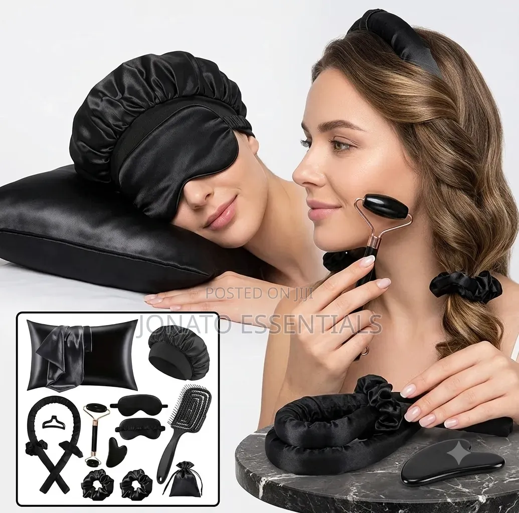12-in-1 Silk Satin Pillowcase Bonnet Heatless Hair Curler Set