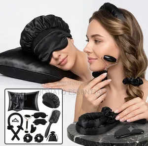 12-in-1 Silk Satin Pillowcase Bonnet Heatless Hair Curler Set