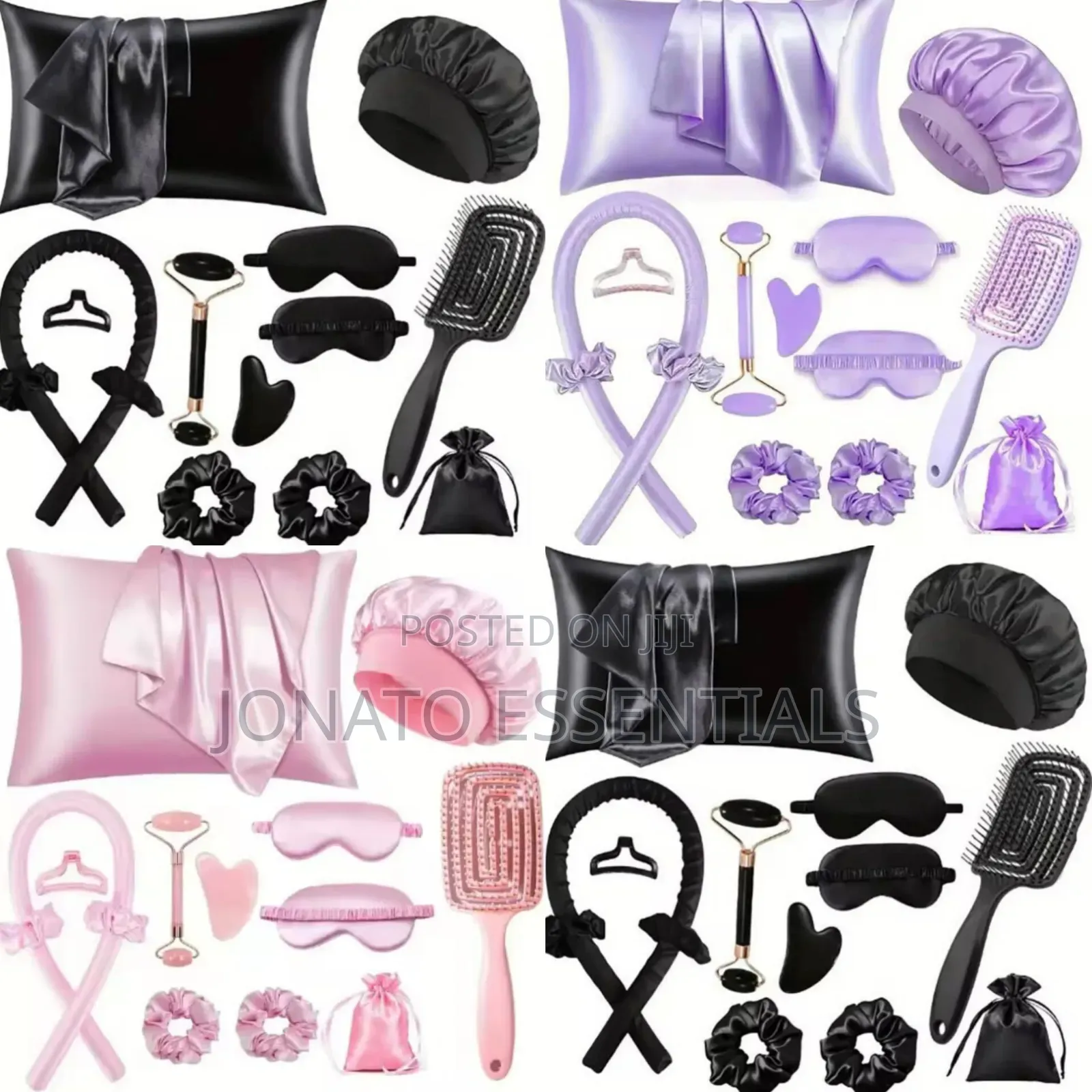 12-in-1 Silk Satin Pillowcase Bonnet Heatless Hair Curler Set