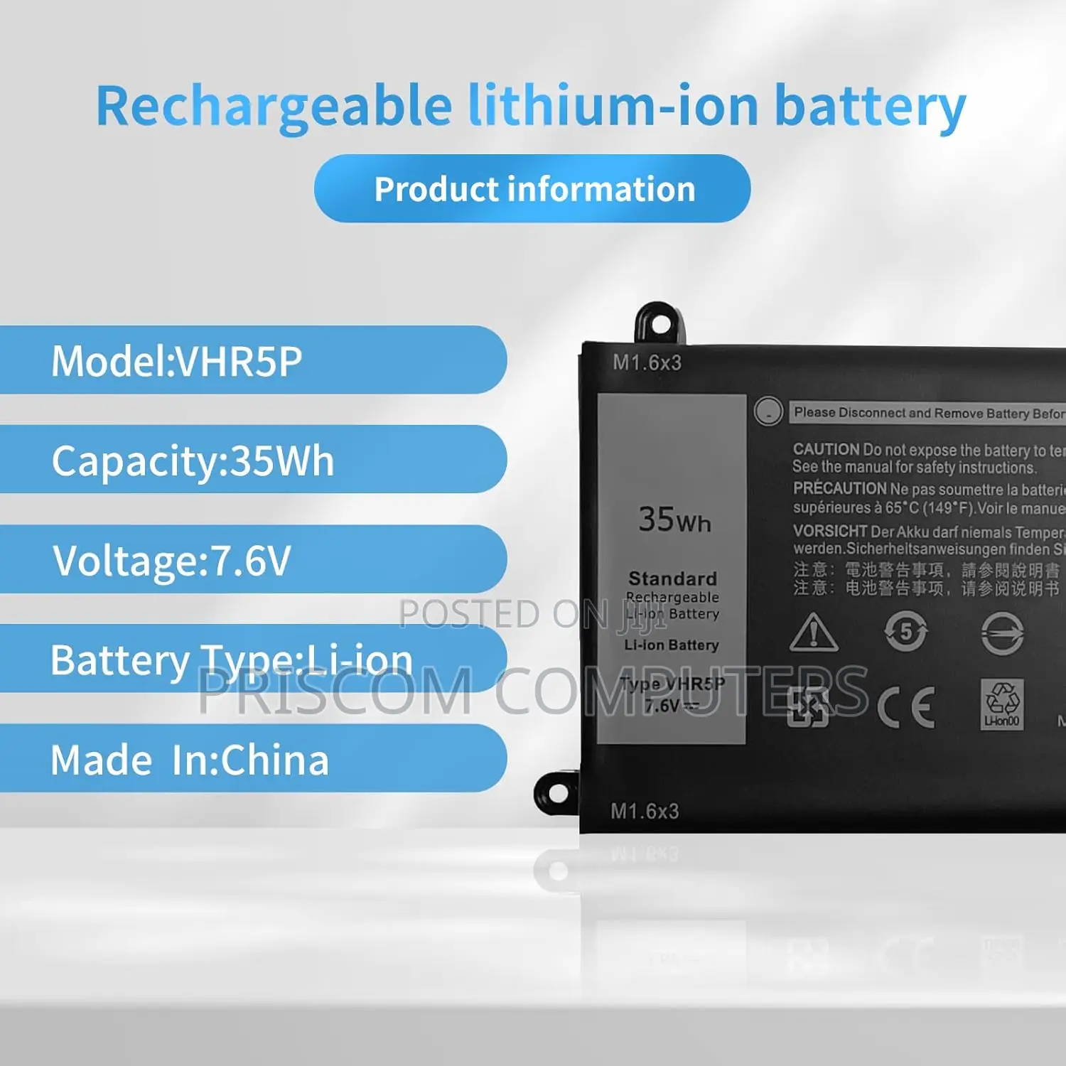 Vhr5p XRHWG Rhf3v Battery for Dell Latitude 11 5175, 11 5179 Series