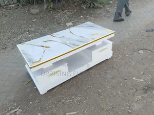 Sleek White Marble Coffee Table 2×4ft With Gold Accents