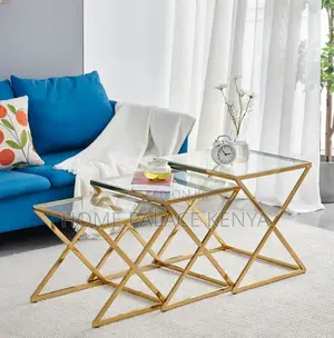 Side Tables: 3-Piece Decorative Glass Coffee Table Set With Cross Leg