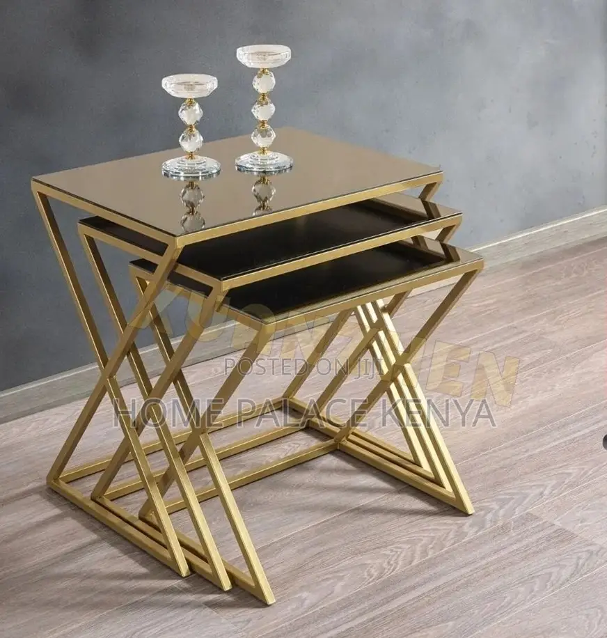 Side Tables: 3-Piece Decorative Glass Coffee Table Set With Cross Leg