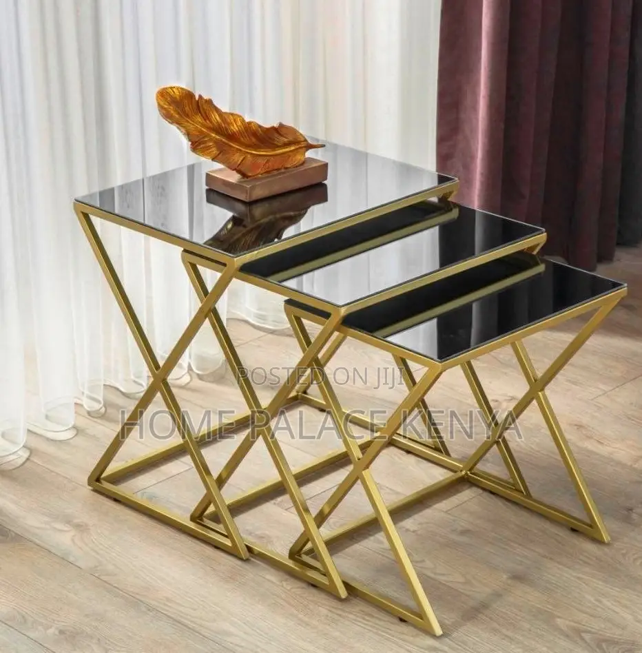 Side Tables: 3-Piece Decorative Glass Coffee Table Set With Cross Leg