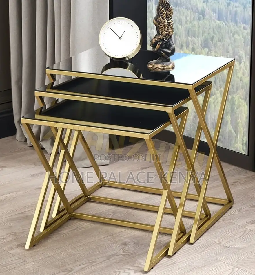 Side Tables: 3-Piece Decorative Glass Coffee Table Set With Cross Leg