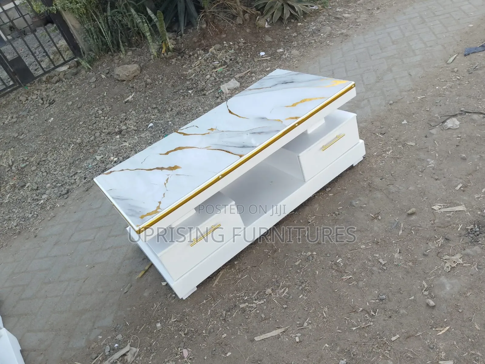 Stylish Living Room Coffee Table White Marble Top Gold