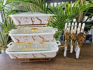 3pcs White Gold Ceramic Chaffing Dish Sizes 3.5ltrs,2.5ltrs,1.