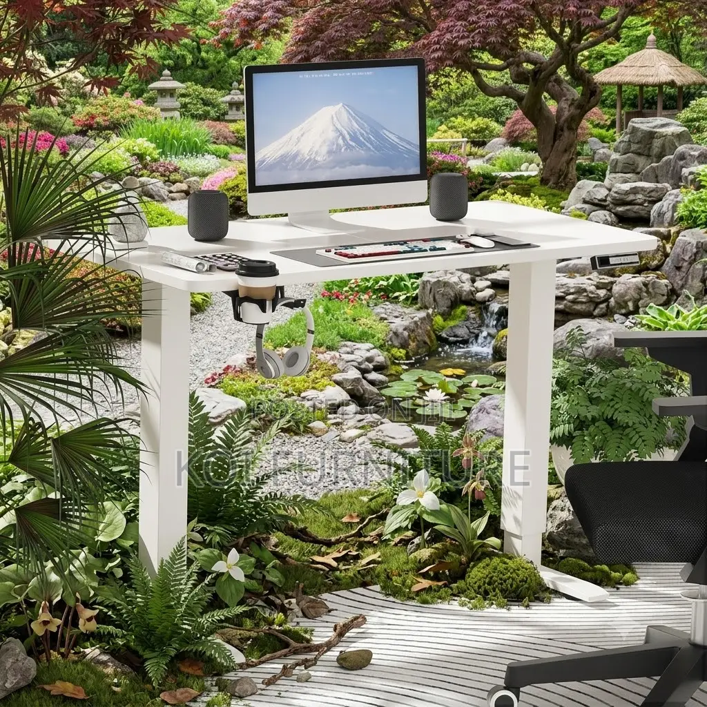 Office Desk; 1400mm White Electric Adjustable Home Office Desk