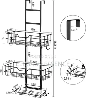 Detachable 3 Layer Behind The Door Metalic Bathroom Shelf Shower Caddy