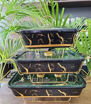 3pcs Black Gold Ceramic Chafing Dish Set