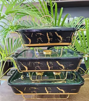 3pcs Black Gold Ceramic Chafing Dish Set