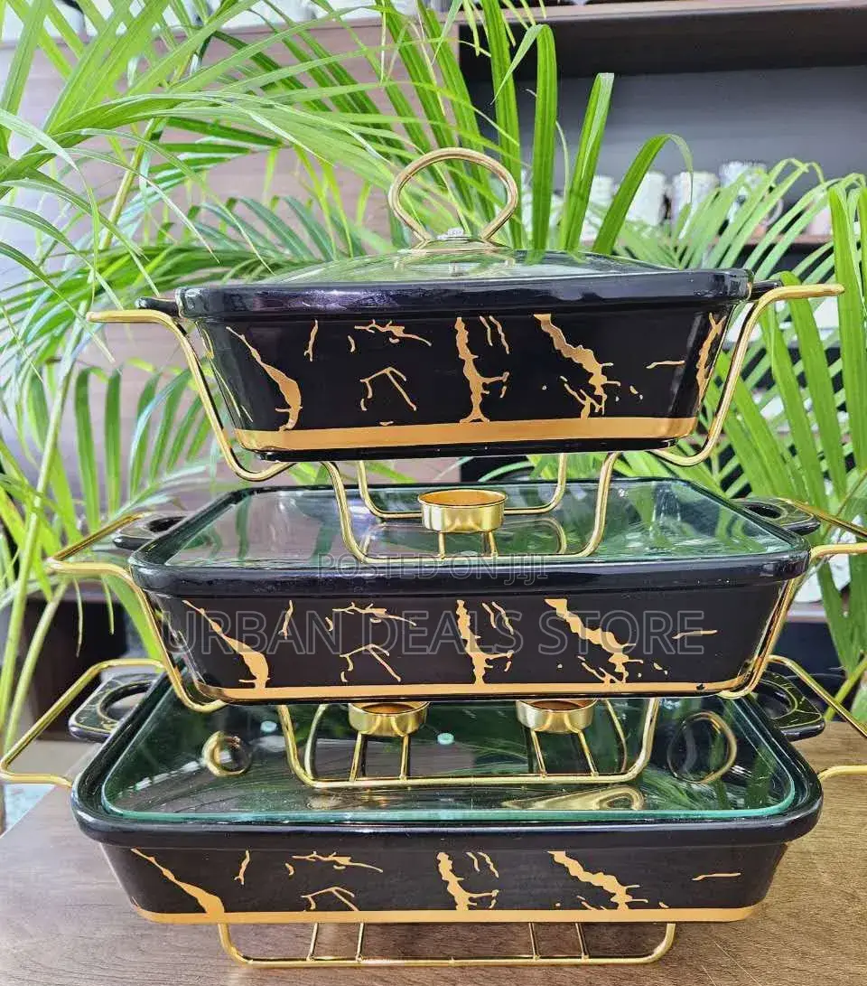 3pcs Black Gold Ceramic Chafing Dish Set