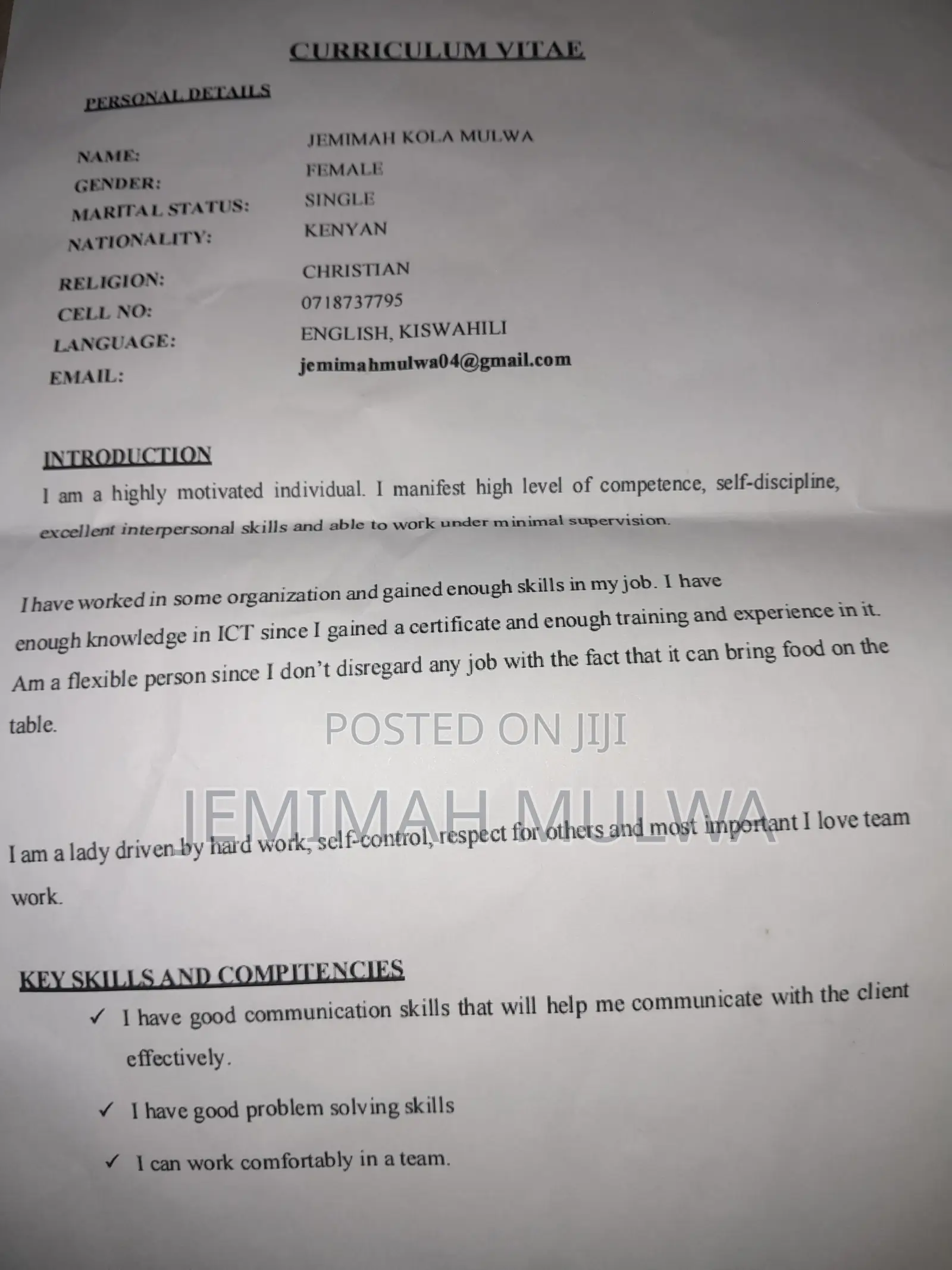 Housekeeping Cleaning CV