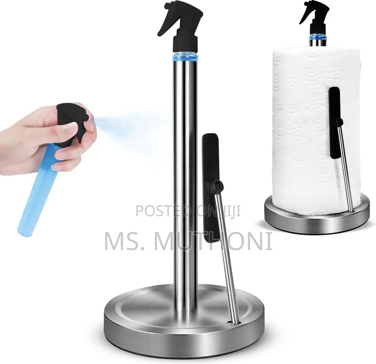Stainless Steel Paper Towel Holder Includes a Built-in Spray Bottle