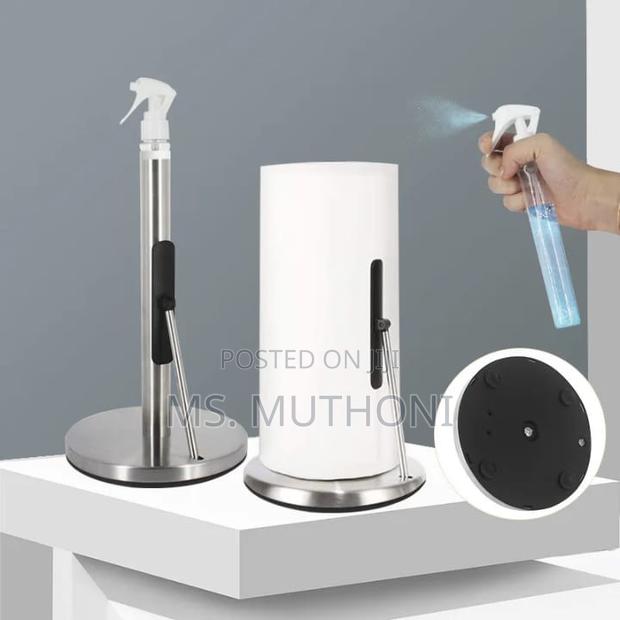 Stainless Steel Paper Towel Holder Includes a Built-in Spray Bottle