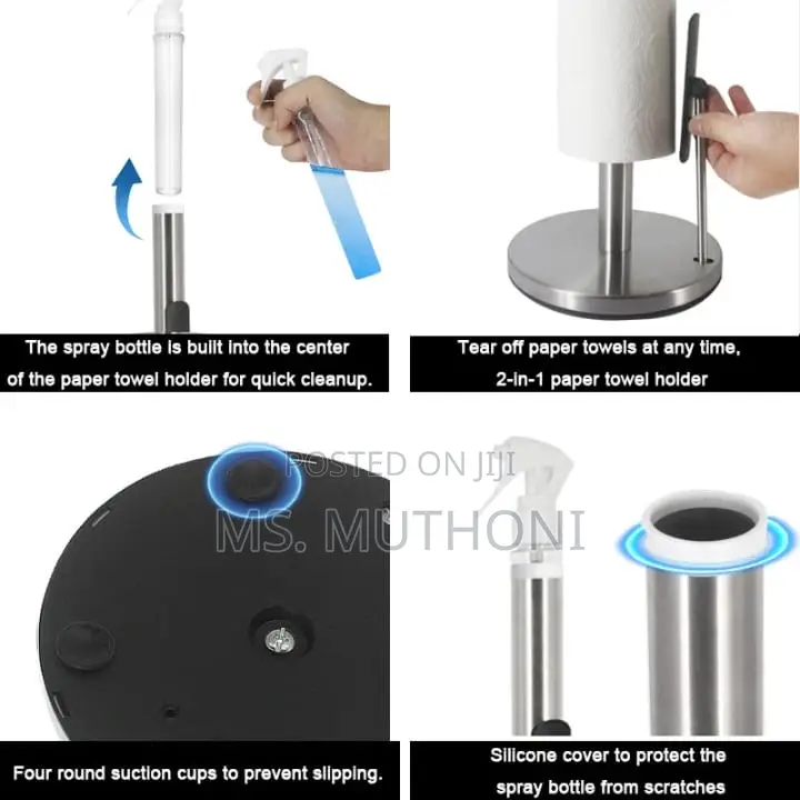 Stainless Steel Paper Towel Holder Includes a Built-in Spray Bottle