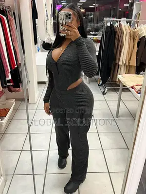 Ribbed Two-Piece Outfit Featuring a Long-Sleeve Zip-Up Bodysuit