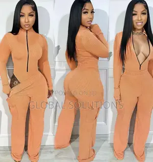 Ribbed Two-Piece Outfit Featuring a Long-Sleeve Zip-Up Bodysuit