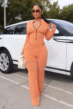 Ribbed Two-Piece Outfit Featuring a Long-Sleeve Zip-Up Bodysuit