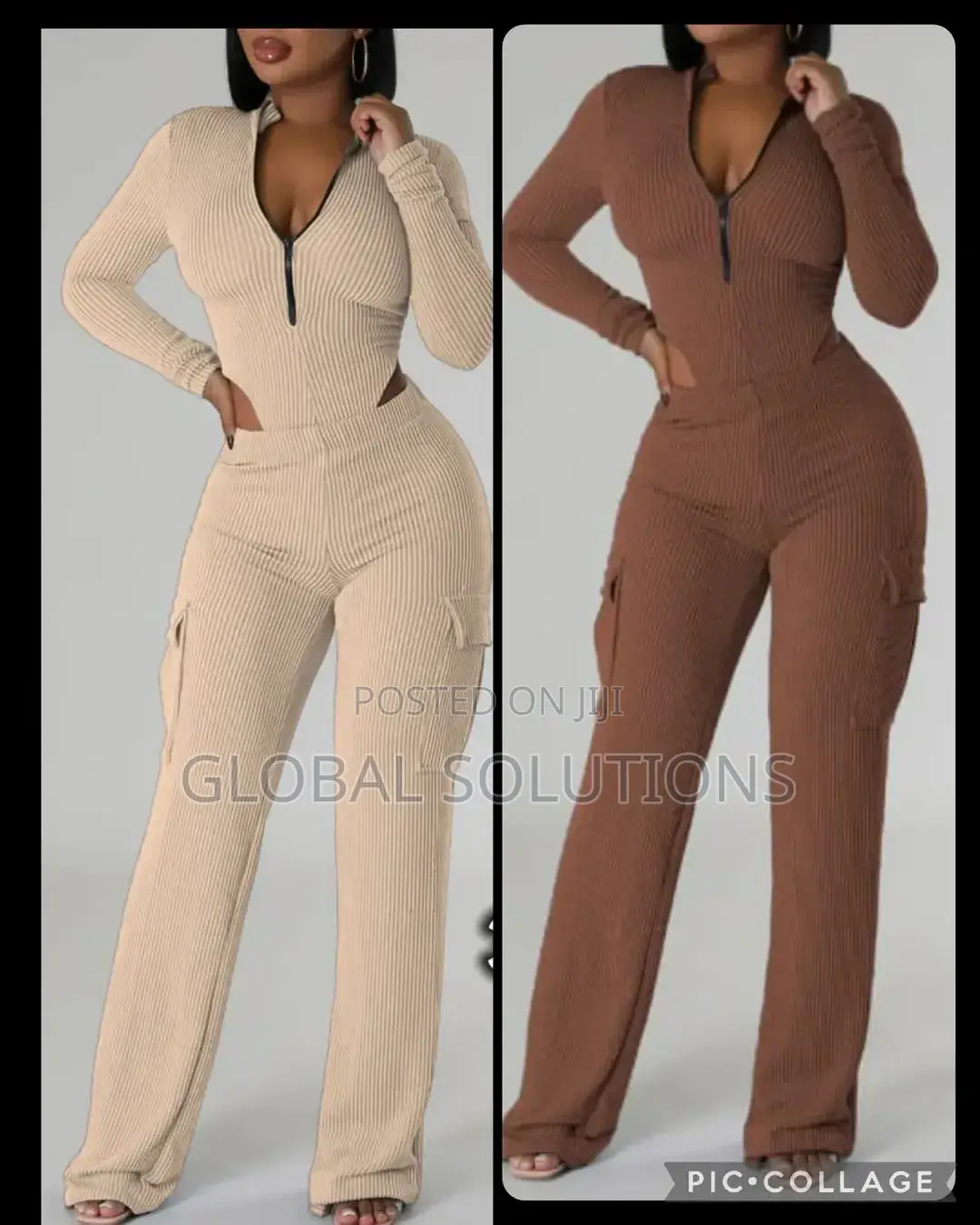 Ribbed Two-Piece Outfit Featuring a Long-Sleeve Zip-Up Bodysuit