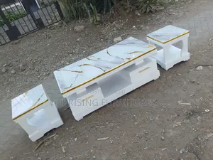 Modern Coffee Table With 2 Stools Marble Top Gold