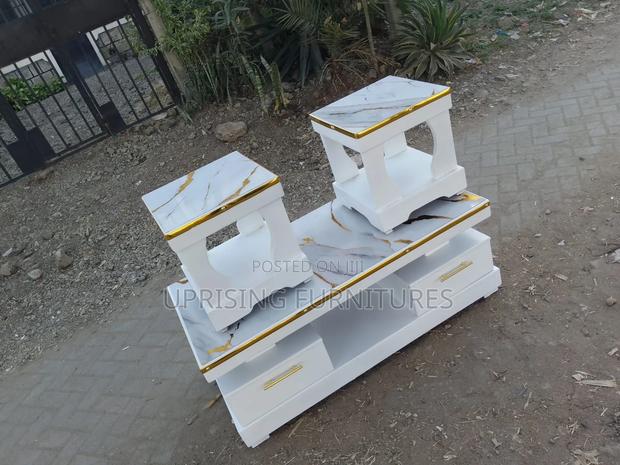 Gold White Coffee Table With 2 Stools