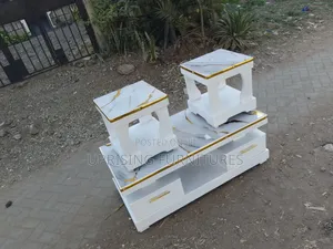 Table White + 2 Stools With Golden Marble Top