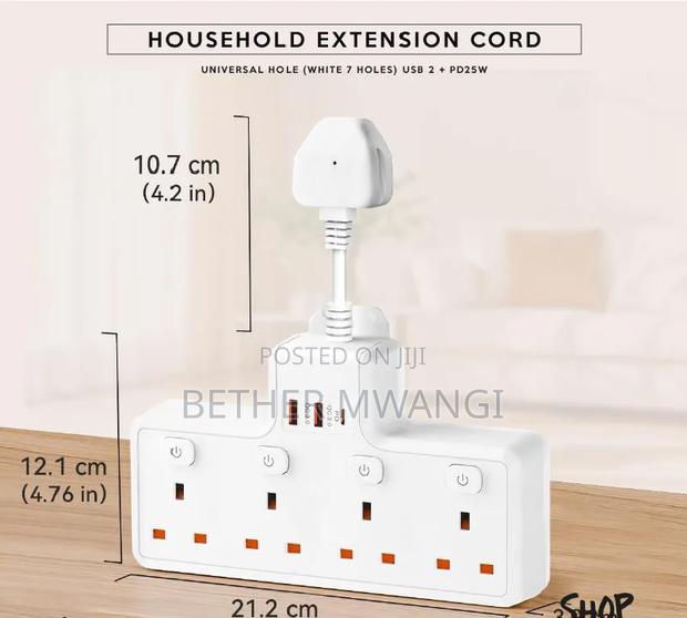 Multi Function Household Extension Socket With 20w Pd Usb C in Kenya - thumbnail 5