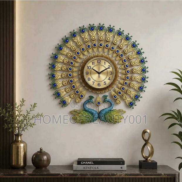 Double Head Peacock Themed Wall Clock. - thumbnail 2