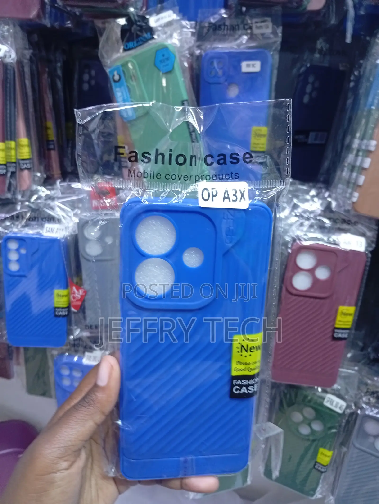 Oppo A3x Royal Blue Diagonal Grooved Grip Pattern Case