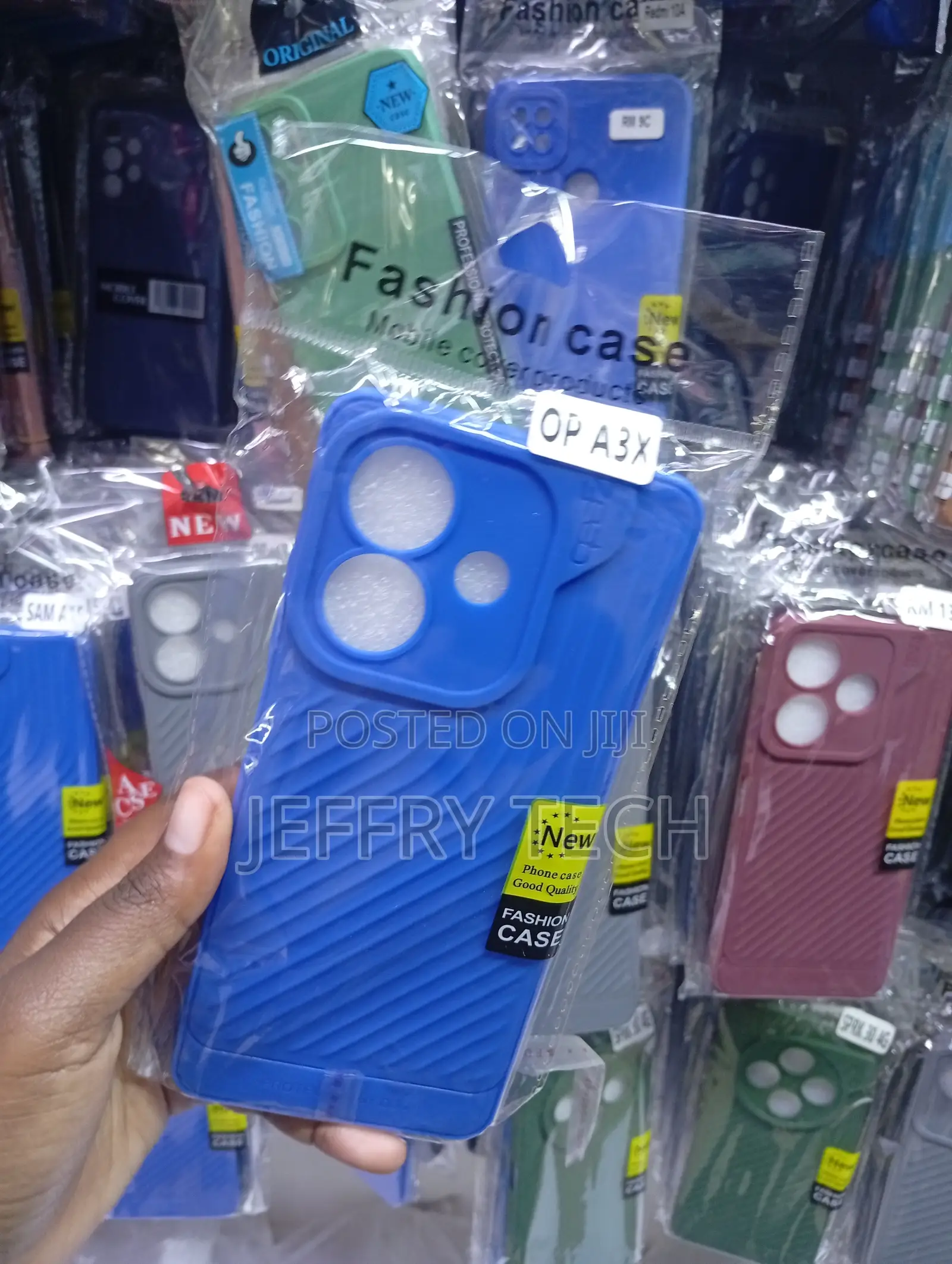 Oppo A3x Royal Blue Diagonal Grooved Grip Pattern Case