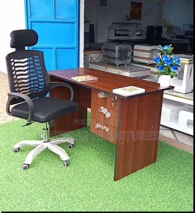 Office Desk 1.2m Dark Walnut Headrest Chair