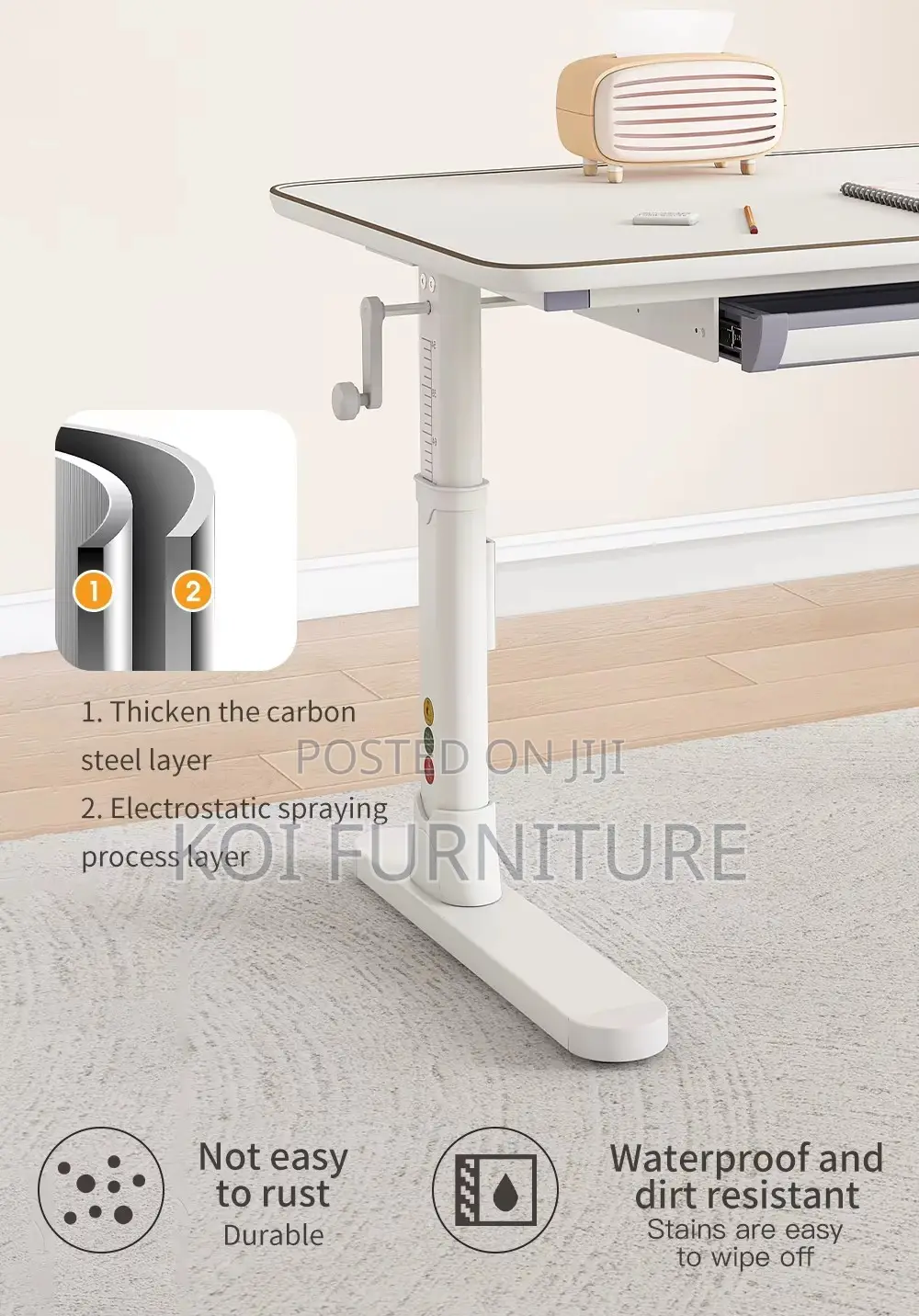 Office Desk; Manual Adjustable Height White Prodctives Desk