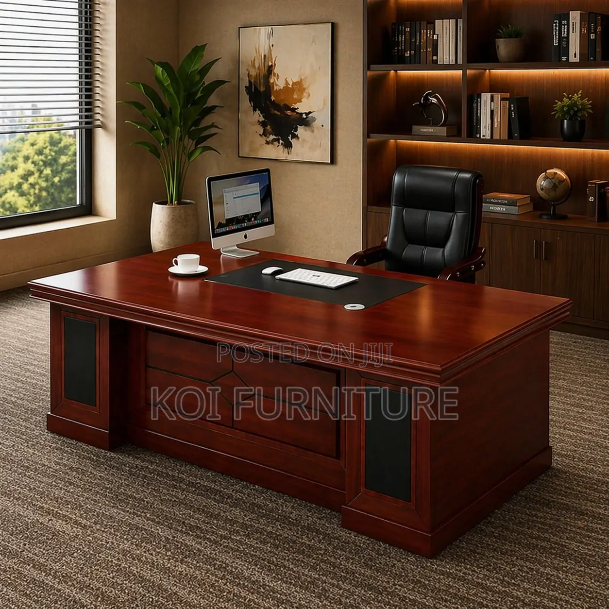 Office Desk; 1.8 Meters Mahogany Executive Premium Office Desk