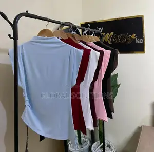 Fancy Cotton Tops With a High Neckline and Short Sleeves