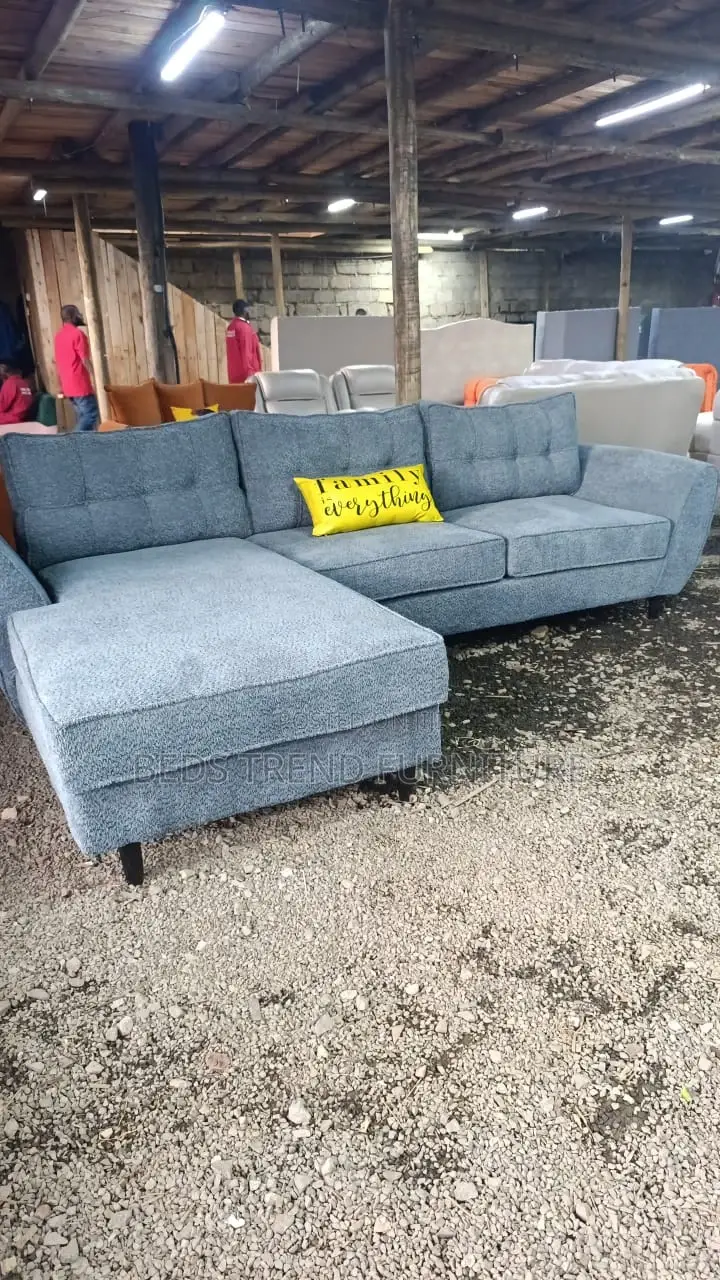 6-Seater L Seat Grey Sofa Textured Fabric With