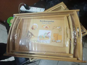 3 Pieces High Quality Gold Handle Heavy Bamboo Serving Plate 