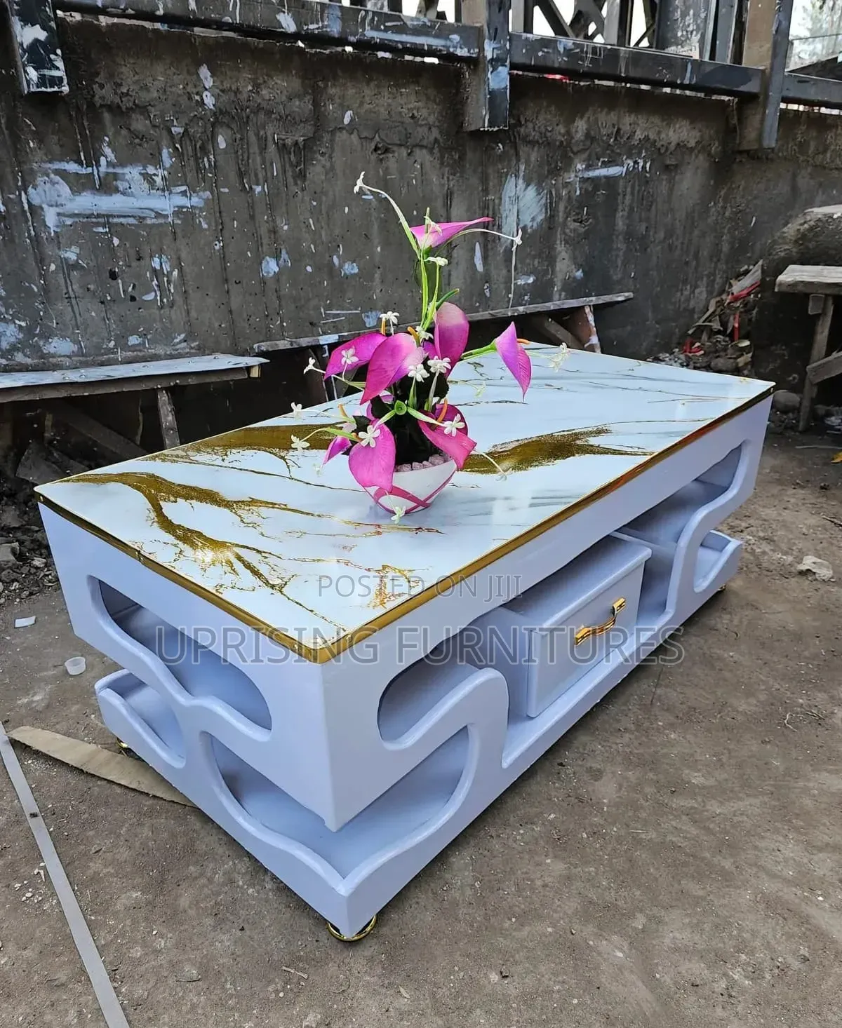 Luxury White Table With Marble Top Golden a Drawer