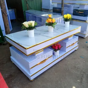Smart Table White Marble Top With Gold Accents