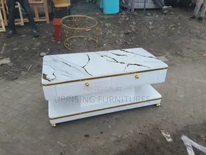 Coffee Table White Gold T With Double Drawers