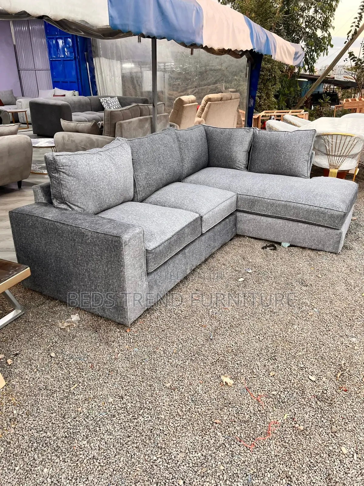 6 Seater Grey Cushioned L Seat