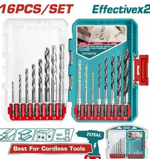 Total Tacsdl11608 16 PCS Metal,
Masonry and Wood
Drill Bits Set