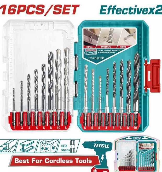 Total Tacsdl11608 16 PCS Metal,
Masonry and Wood
Drill Bits Set