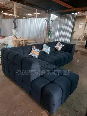 6-Seater L Seat Sofa Dark Black Bubble Design