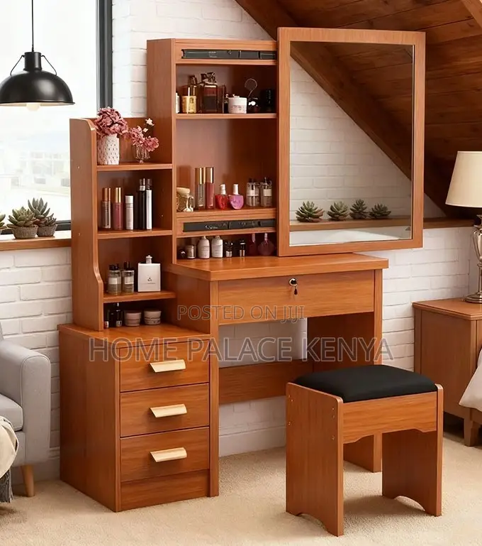 Vanity Table: Brown Makeup Vanity Table With Hidden Storage
