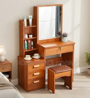 Vanity Table: Brown Makeup Vanity Table With Hidden Storage