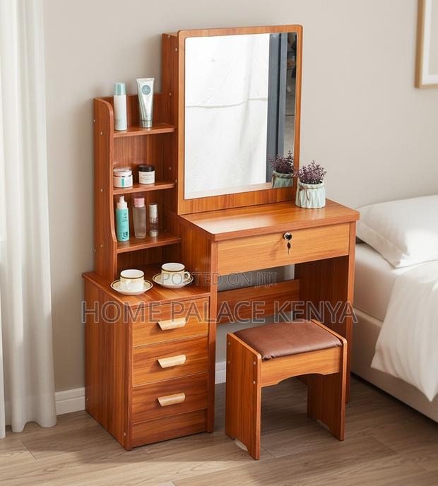Vanity Table: Brown Makeup Vanity Table With Hidden Storage - thumbnail 3