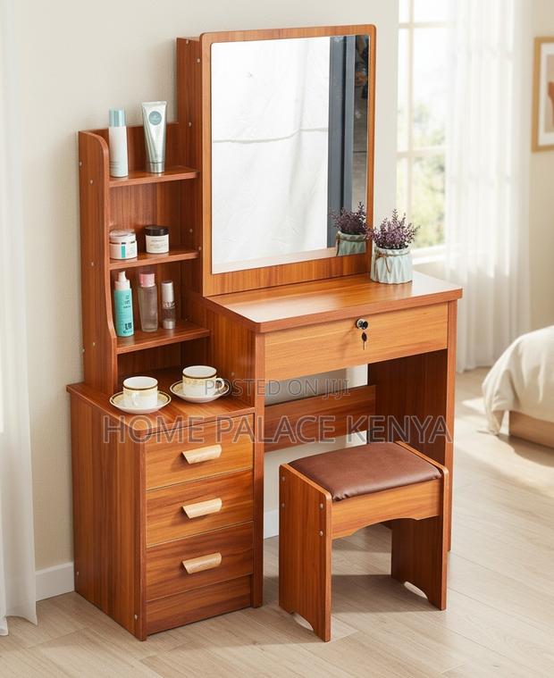 Vanity Table: Brown Makeup Vanity Table With Hidden Storage - thumbnail 4